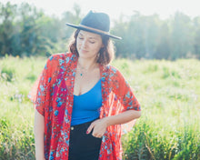 Load image into Gallery viewer, Red and Blue Floral Sheer Kimono