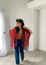 Load image into Gallery viewer, Burgundy Floral Butterfly Kimono