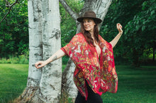 Load image into Gallery viewer, Burgundy Tropical Floral Sheer Kimono
