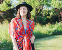 Load image into Gallery viewer, Red and Blue Floral Sheer Kimono
