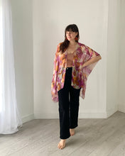 Load image into Gallery viewer, Purple and Orange Leaves Sheer Kimono