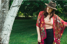 Load image into Gallery viewer, Burgundy Tropical Floral Sheer Kimono