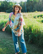 Load image into Gallery viewer, Blue, Pink and Yellow Abstract Floral Sheer Kimono