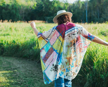 Load image into Gallery viewer, Blue, Pink and Yellow Abstract Floral Sheer Kimono