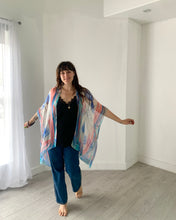 Load image into Gallery viewer, Pink and Blue Floral Ultra Sheer Kimono