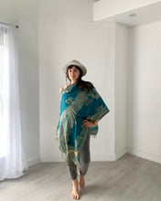 Load image into Gallery viewer, Turquoise and Tan Reversible Paisley Pashmina Draped Shawl