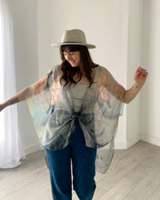 Load image into Gallery viewer, Charcoal and Pale Pink Lotus Sheer Kimono