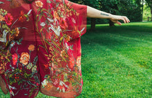 Load image into Gallery viewer, Burgundy Tropical Floral Sheer Kimono