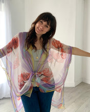 Load image into Gallery viewer, Purple and Pink Floral Ultra Sheer Kimono