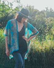 Load image into Gallery viewer, Turquoise Paisley Border Sheer Kimono
