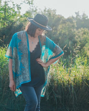 Load image into Gallery viewer, Turquoise Paisley Border Sheer Kimono