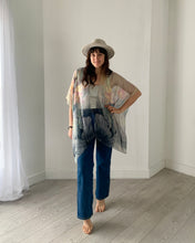 Load image into Gallery viewer, Charcoal and Pale Pink Lotus Sheer Kimono