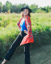 Load image into Gallery viewer, Red and Blue Floral Sheer Kimono