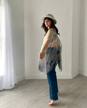 Load image into Gallery viewer, Charcoal and Pale Pink Lotus Sheer Kimono