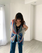 Load image into Gallery viewer, Pink and Blue Floral Ultra Sheer Kimono
