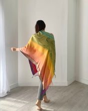 Load image into Gallery viewer, Pastel Rainbow Reversible Paisley Pashmina Draped Shawl
