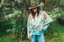 Load image into Gallery viewer, Turquoise Tropical Floral Sheer Kimono