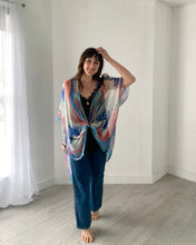 Load image into Gallery viewer, Pink and Blue Floral Ultra Sheer Kimono