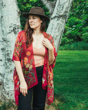 Load image into Gallery viewer, Burgundy Tropical Floral Sheer Kimono