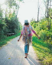 Load image into Gallery viewer, Bright Pink, Blue and Orange Abstract Floral Sheer Kimono