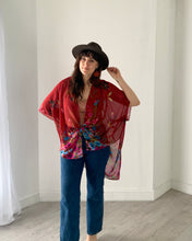 Load image into Gallery viewer, Burgundy Floral Butterfly Kimono