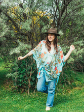 Load image into Gallery viewer, Turquoise Tropical Floral Sheer Kimono