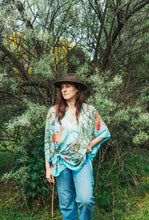 Load image into Gallery viewer, Turquoise Tropical Floral Sheer Kimono