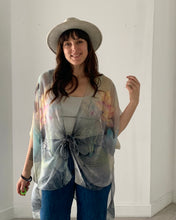Load image into Gallery viewer, Charcoal and Pale Pink Lotus Sheer Kimono