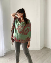 Load image into Gallery viewer, Burgundy and Mint Paisley Pashmina Draped Shawl