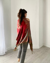 Load image into Gallery viewer, Burgundy and Mint Paisley Pashmina Draped Shawl