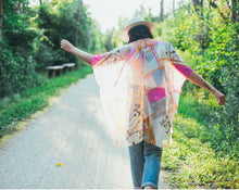 Load image into Gallery viewer, Bright Pink, Blue and Orange Abstract Floral Sheer Kimono