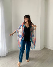 Load image into Gallery viewer, Pink and Blue Floral Ultra Sheer Kimono