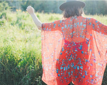 Load image into Gallery viewer, Red and Blue Floral Sheer Kimono