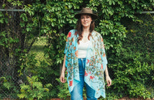 Load image into Gallery viewer, Turquoise Tropical Floral Sheer Kimono