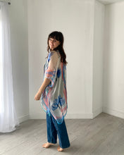 Load image into Gallery viewer, Pink and Blue Floral Ultra Sheer Kimono