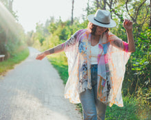 Load image into Gallery viewer, Bright Pink, Blue and Orange Abstract Floral Sheer Kimono