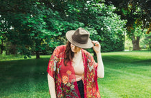Load image into Gallery viewer, Burgundy Tropical Floral Sheer Kimono