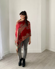 Load image into Gallery viewer, Burgundy and Mint Paisley Pashmina Draped Shawl