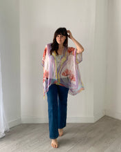 Load image into Gallery viewer, Purple and Pink Floral Ultra Sheer Kimono