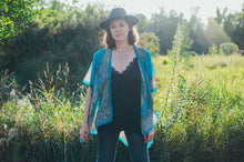 Load image into Gallery viewer, Turquoise Paisley Border Sheer Kimono