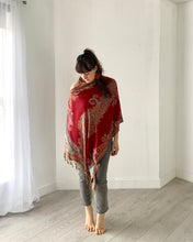 Load image into Gallery viewer, Burgundy and Mint Paisley Pashmina Draped Shawl