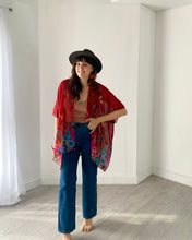Load image into Gallery viewer, Burgundy Floral Butterfly Kimono