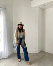 Load image into Gallery viewer, Charcoal and Pale Pink Lotus Sheer Kimono