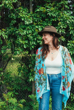 Load image into Gallery viewer, Turquoise Tropical Floral Sheer Kimono