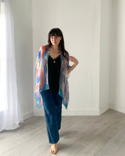 Load image into Gallery viewer, Pink and Blue Floral Ultra Sheer Kimono