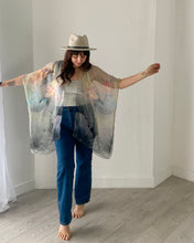 Load image into Gallery viewer, Charcoal and Pale Pink Lotus Sheer Kimono