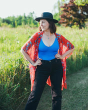 Load image into Gallery viewer, Red and Blue Floral Sheer Kimono