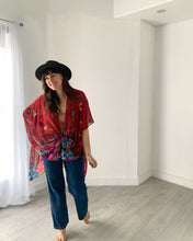 Load image into Gallery viewer, Burgundy Floral Butterfly Kimono