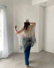 Load image into Gallery viewer, Charcoal and Pale Pink Lotus Sheer Kimono