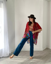 Load image into Gallery viewer, Burgundy Floral Butterfly Kimono